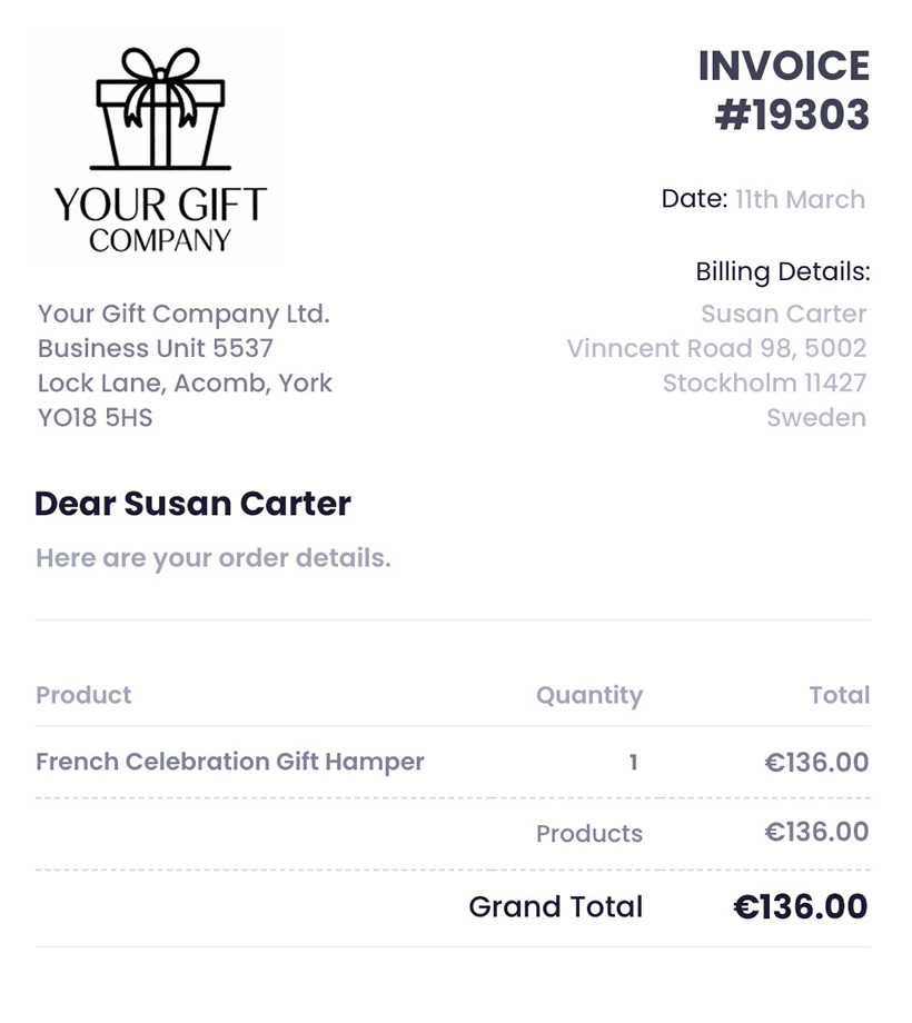 Giftified order invoice